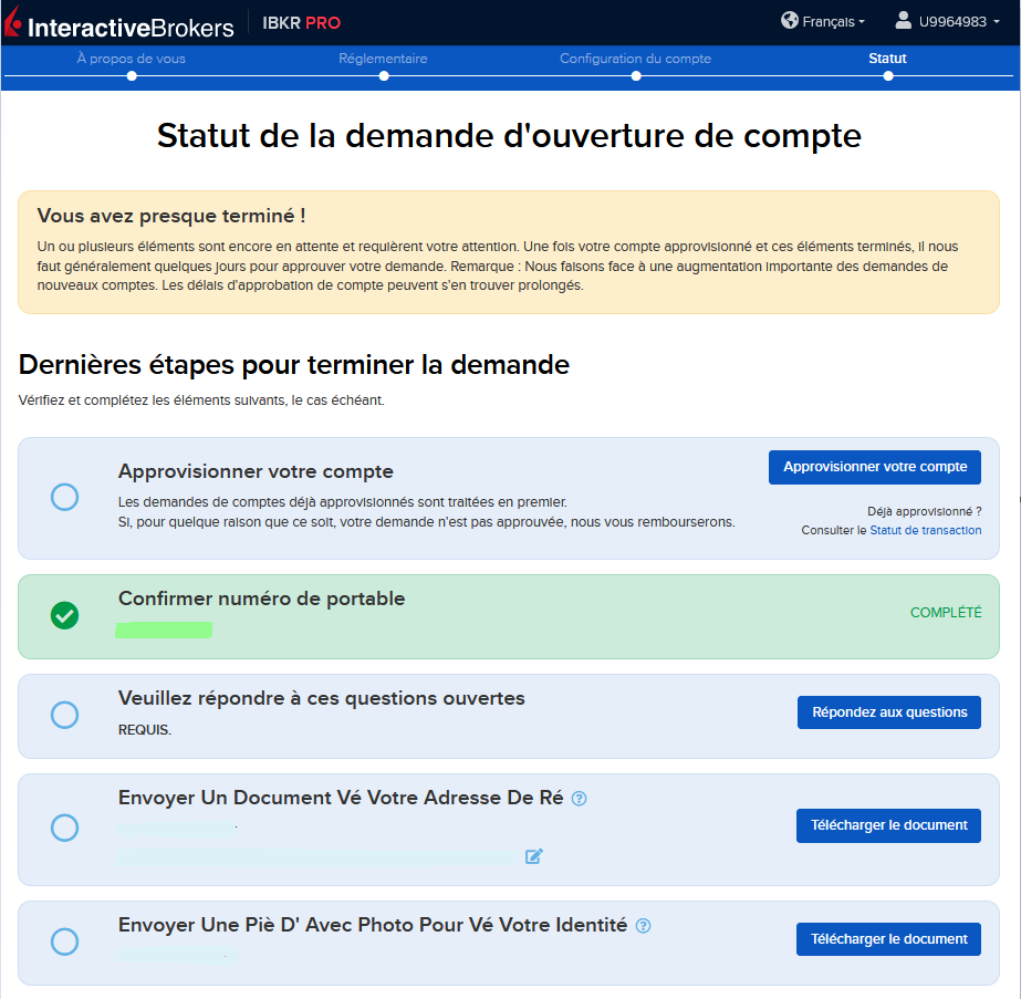 Statut de la demande