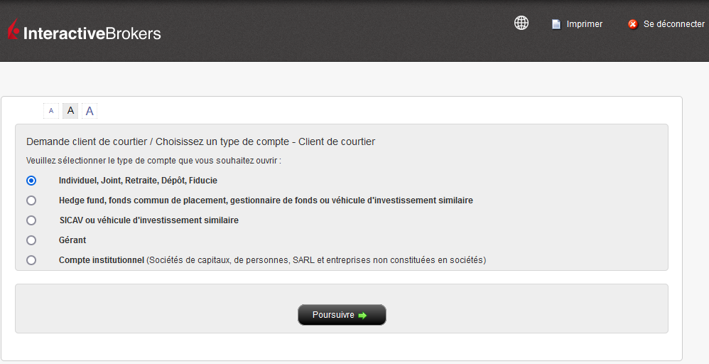 Types de comptes disponibles