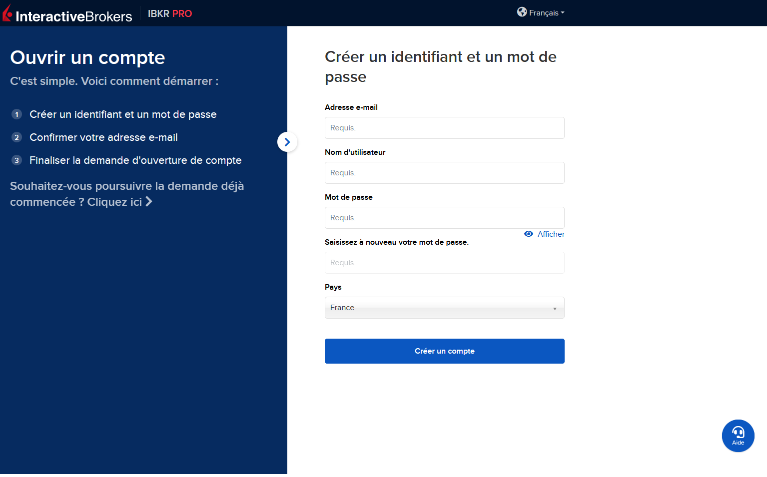 Cr&eacute;ation d'identifiant et mot de passe
