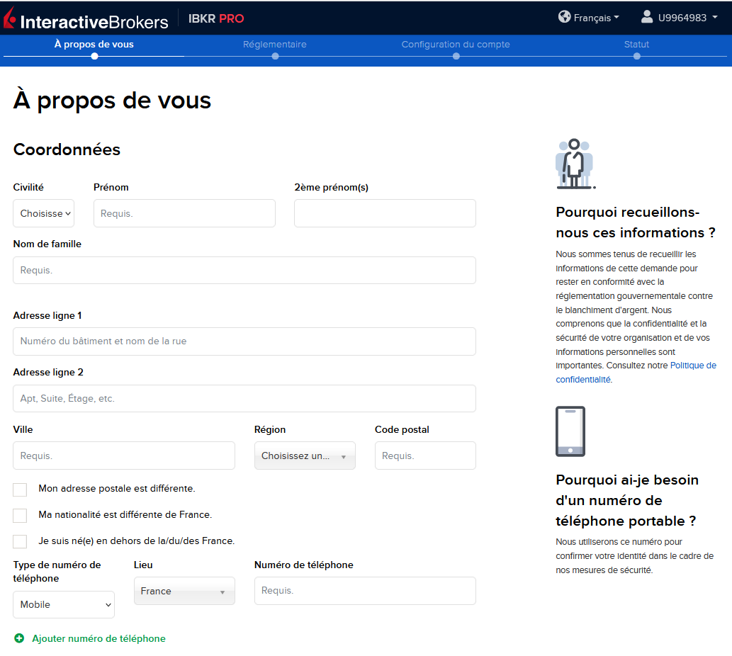 Formulaire de coordonn&eacute;es