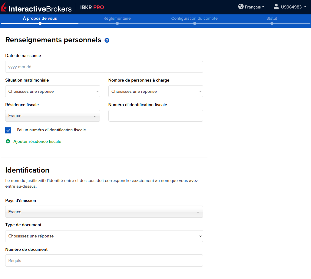 Renseignements personnels étape 1