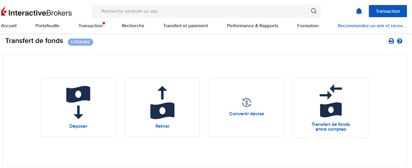 Page de transfert de fonds