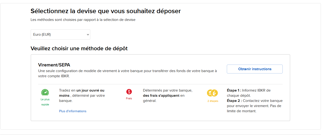 Page de s&eacute;lection de devise