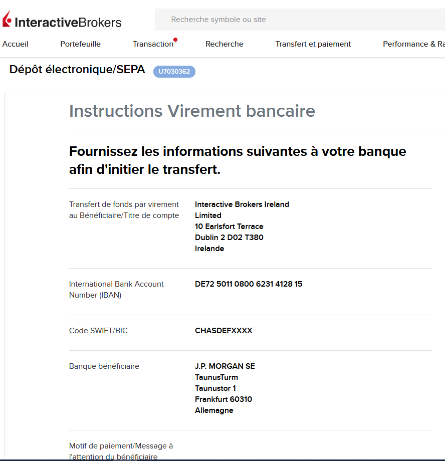 Instructions de virement bancaire